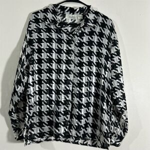 Selene Women's Houndstooth Button‎ Down Blouse Black Small